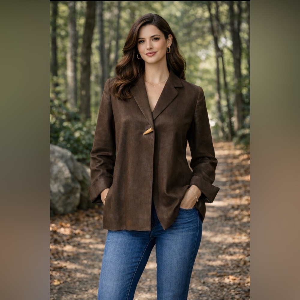 Lafayette 148 NY Suit Jacket Blazer 8 Brown Linen